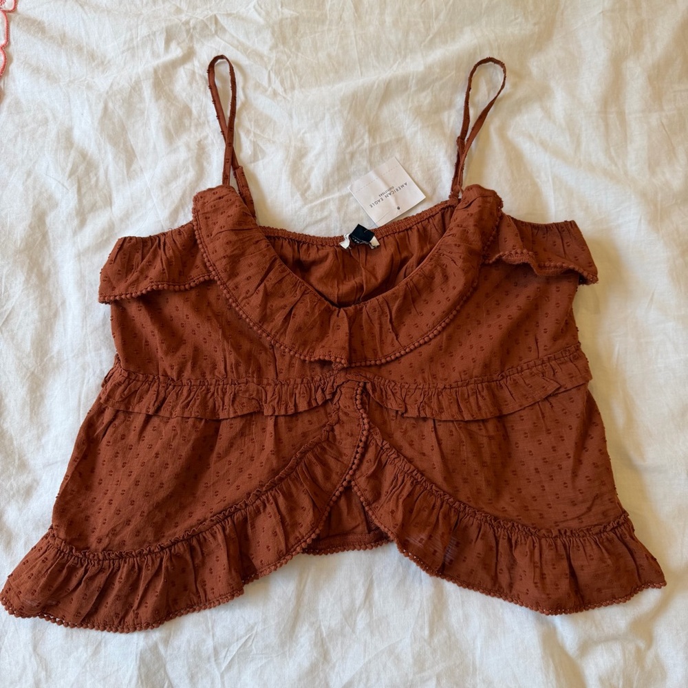 American Eagle V-neck  Ruffled Eyelet Camisole Brown Size M NWT